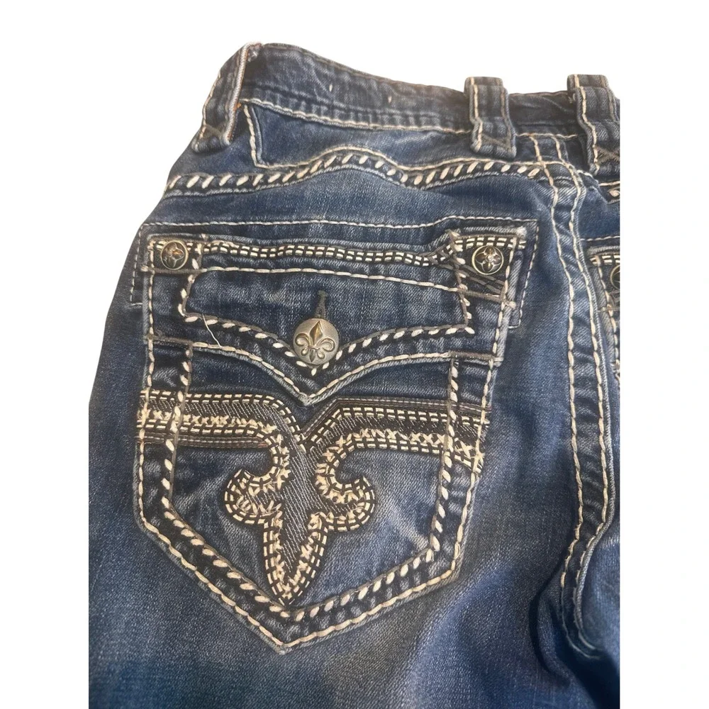 Rock Revival Rhays Bootcut Jeans Mens 29 Dark Wash Distressed Y2K Grunge